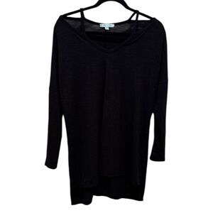 She + Sky Elegant Black Long Sleeve Top Size Small